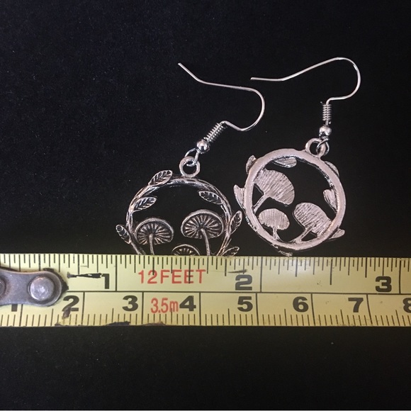 Silver Mushroom Plant Pendant Earrings - Picture 5 of 5